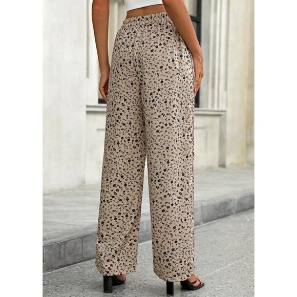SHEIN Lune Floral Print Capir/Cropped Pants w/ Pockets Tie Waist Wide Leg Size L - Picture 3 of 9